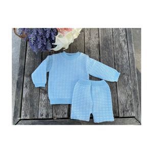 Vintage | 60s Gilt Knits Sweater Pants Set Blue White Crew Neck Sz 18M